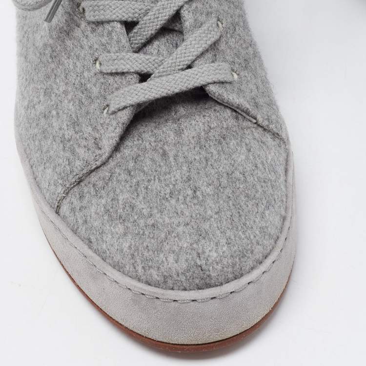 Pre Owned Loro Piana Grey Fabric and Fur Nuages Low Top Sneakers Size 38.5