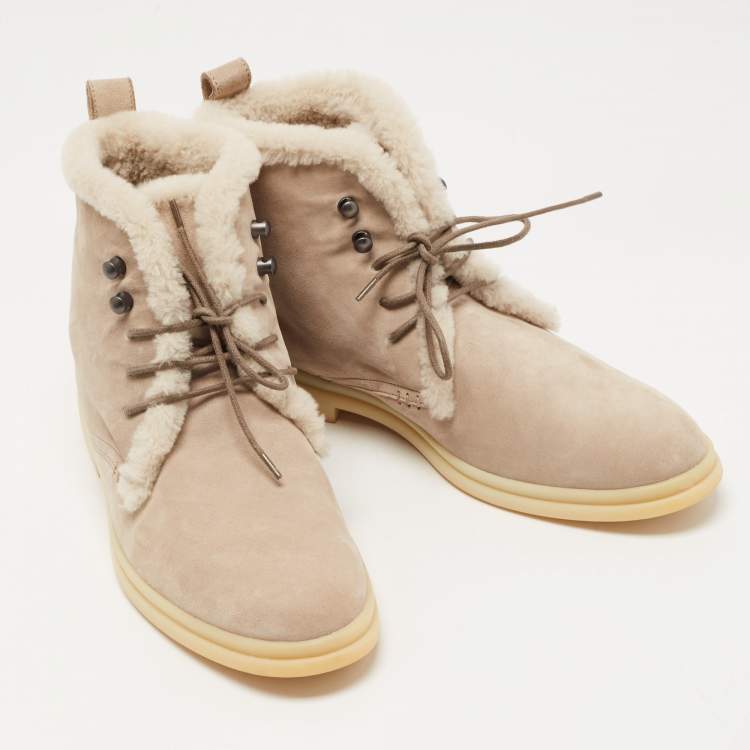 مملوكة مسبقًا Loro Piana Grey Suede and Fur Open walk Ankle Boots Size 38