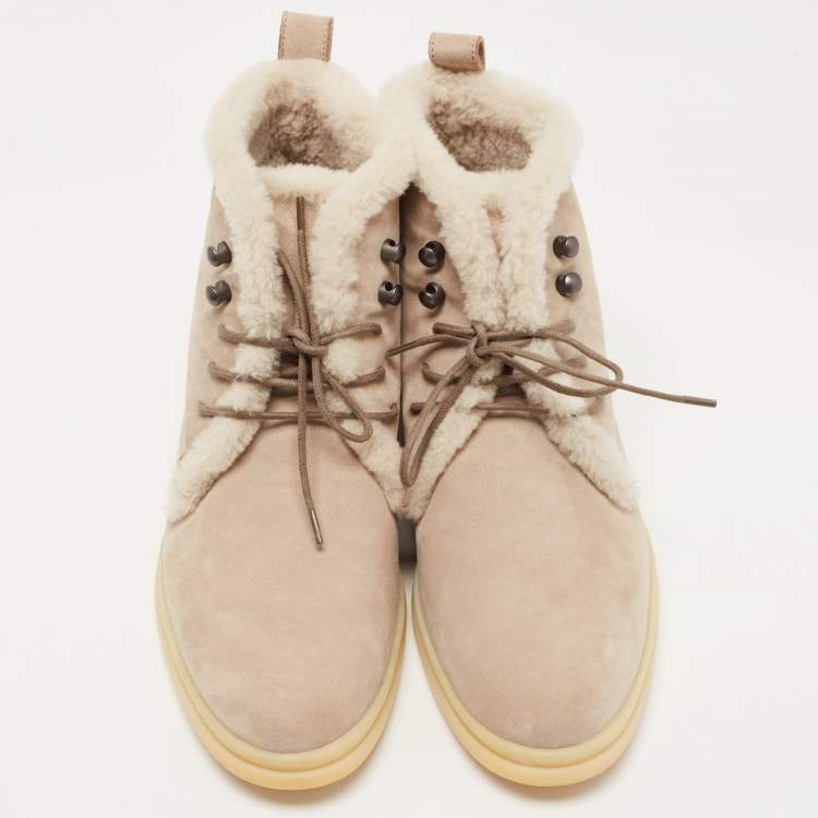 مملوكة مسبقًا Loro Piana Grey Suede and Fur Open walk Ankle Boots Size 38