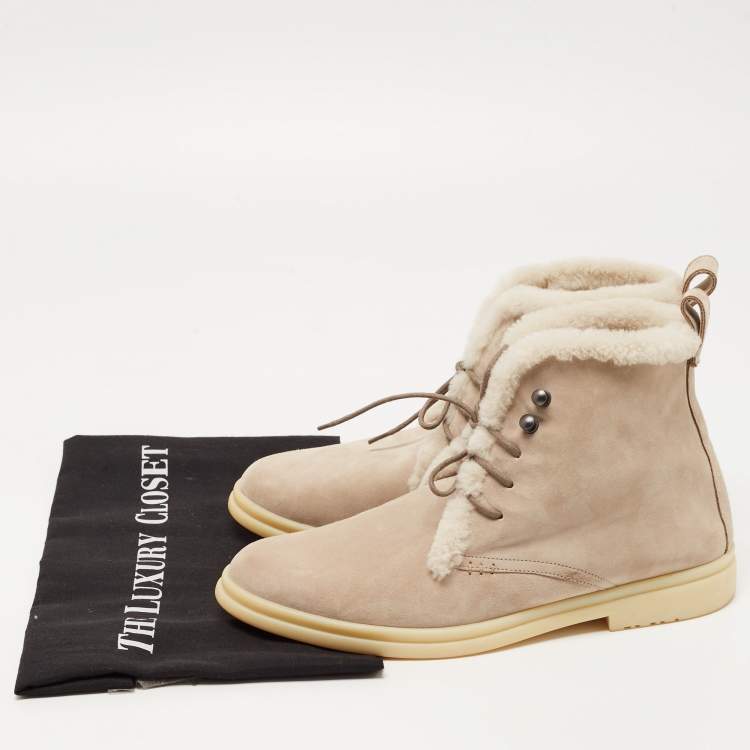 مملوكة مسبقًا Loro Piana Grey Suede and Fur Open walk Ankle Boots Size 38