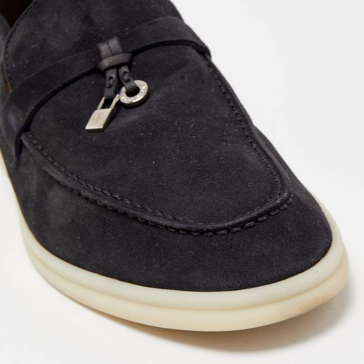Pre Owned Loro Piana Black  Suede Summer Charms Walk Loafers Size 39