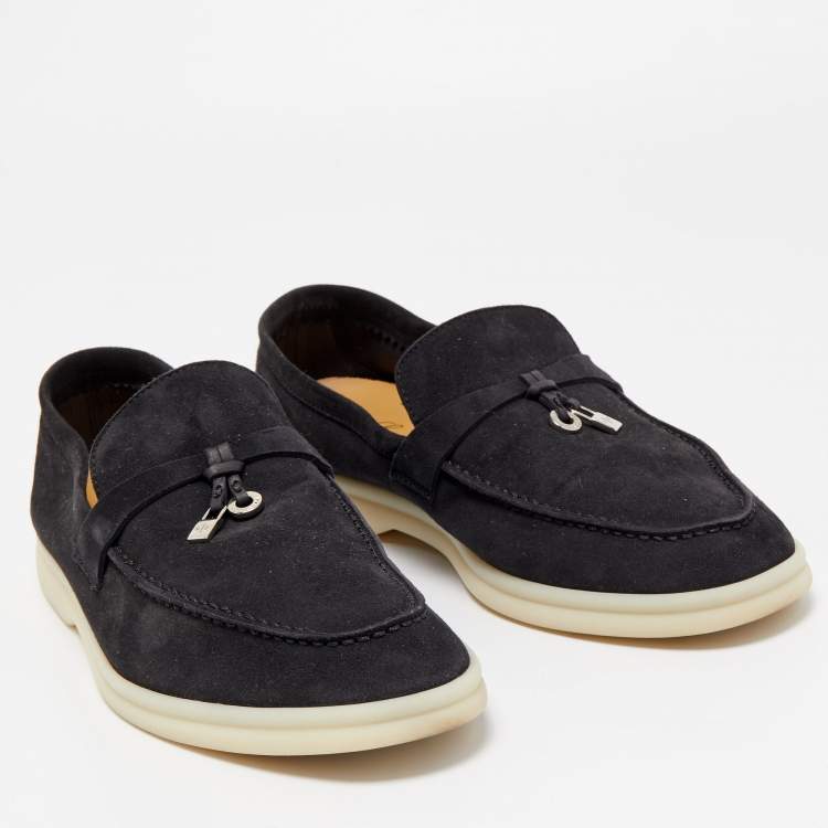 Pre Owned Loro Piana Black  Suede Summer Charms Walk Loafers Size 39