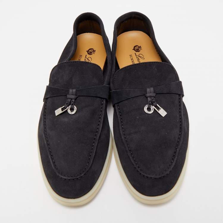 Pre Owned Loro Piana Black  Suede Summer Charms Walk Loafers Size 39