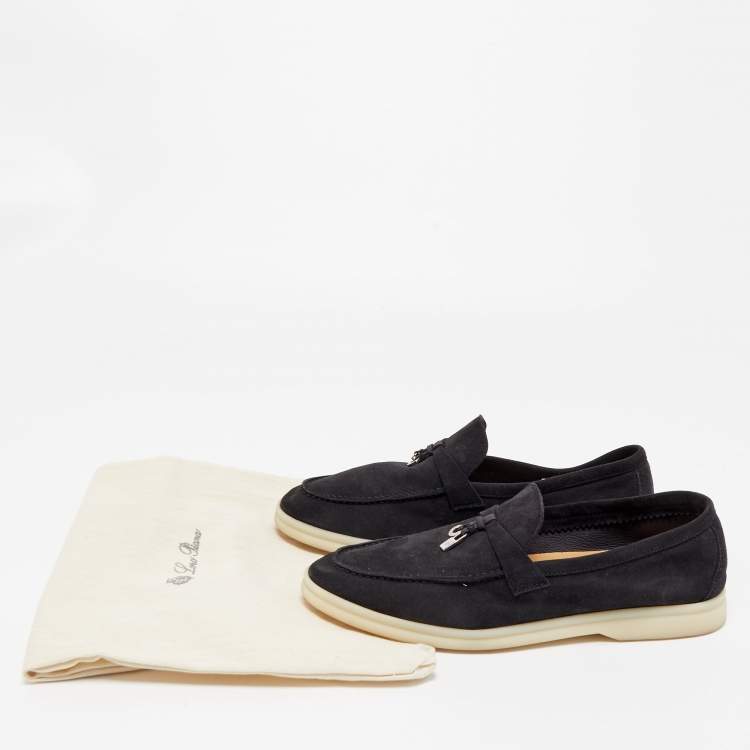 Pre Owned Loro Piana Black  Suede Summer Charms Walk Loafers Size 39