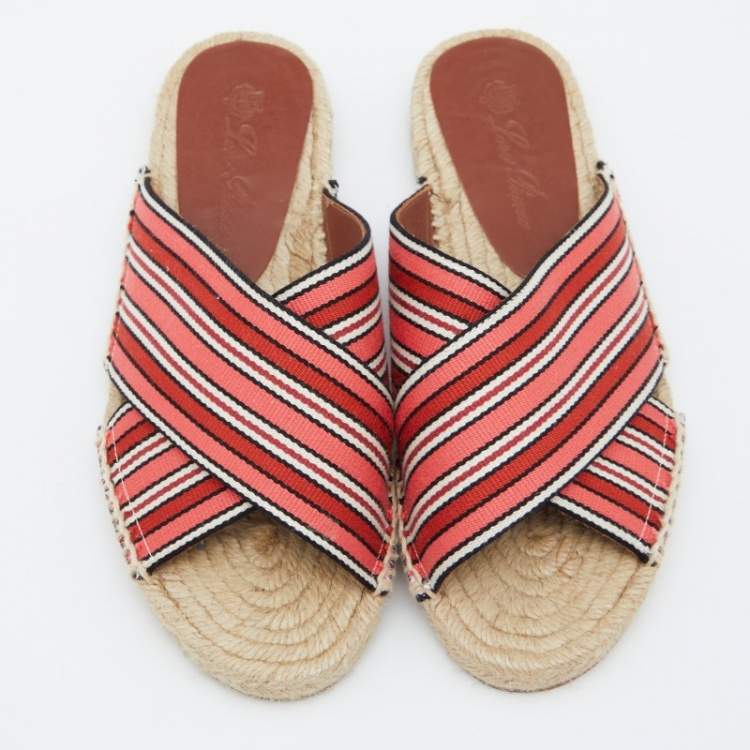Pre Owned Loro Piana Multicolor Fabric Criss Cross Flat Espadrilles Size 38