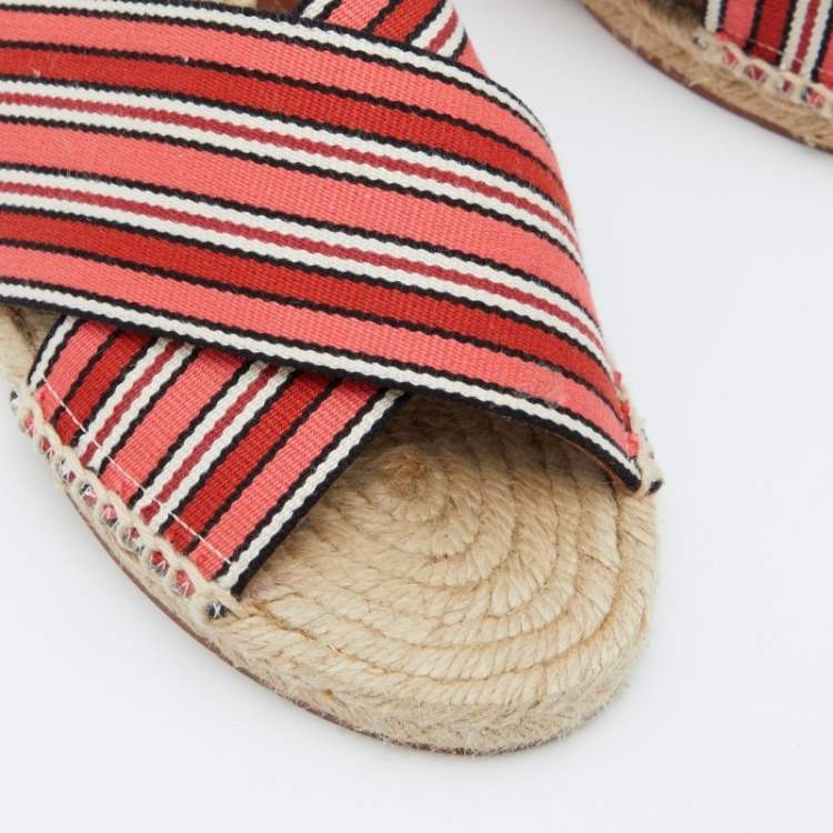 Pre Owned Loro Piana Multicolor Fabric Criss Cross Flat Espadrilles Size 38