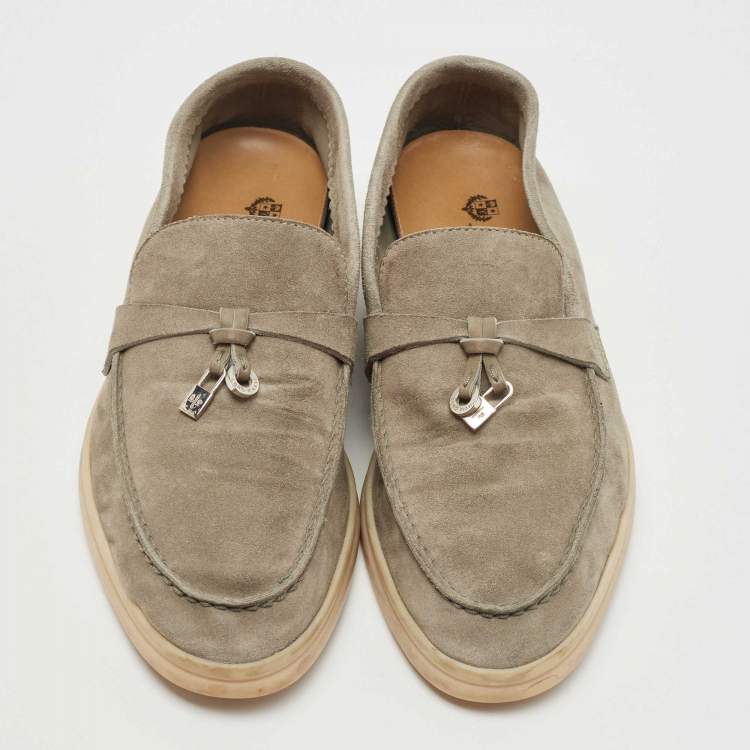 Pre Owned Loro Piana Grey Suede Summer Charms Walk Loafers Size 35.5