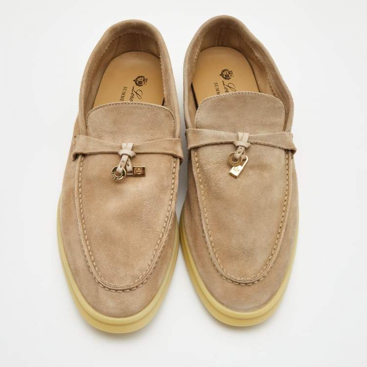 Pre Owned Loro Piana Beige Suede Summer Charms Walk Loafers Size 42