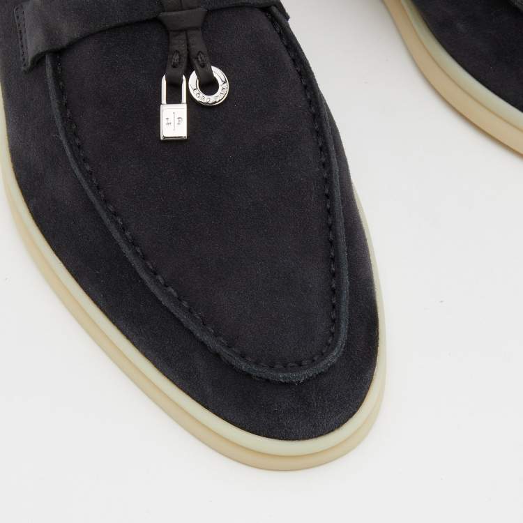 Pre Owned Loro Piana Navy Blue Suede Summer Charms Walk Slip On Loafers Size 38