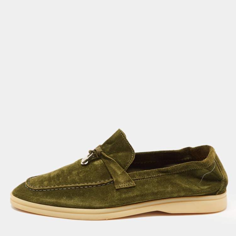 مملوكة مسبقًا Loro Piana Green Suede Summer Charms Walk Loafers Size 39