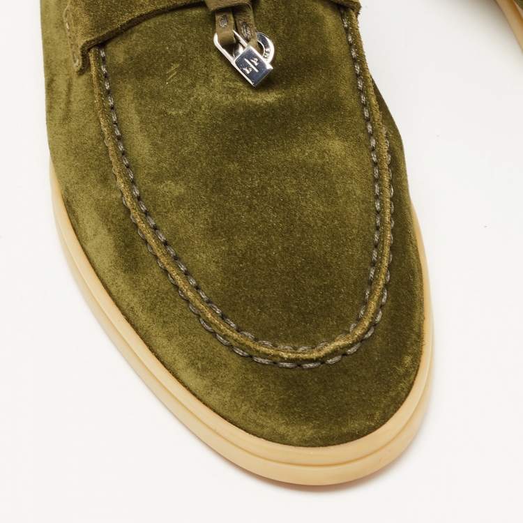 مملوكة مسبقًا Loro Piana Green Suede Summer Charms Walk Loafers Size 39