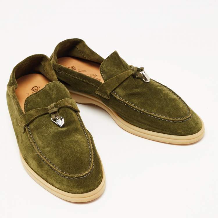 مملوكة مسبقًا Loro Piana Green Suede Summer Charms Walk Loafers Size 39