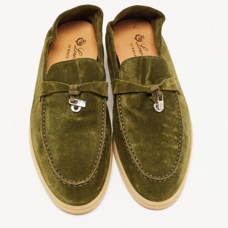 مملوكة مسبقًا Loro Piana Green Suede Summer Charms Walk Loafers Size 39