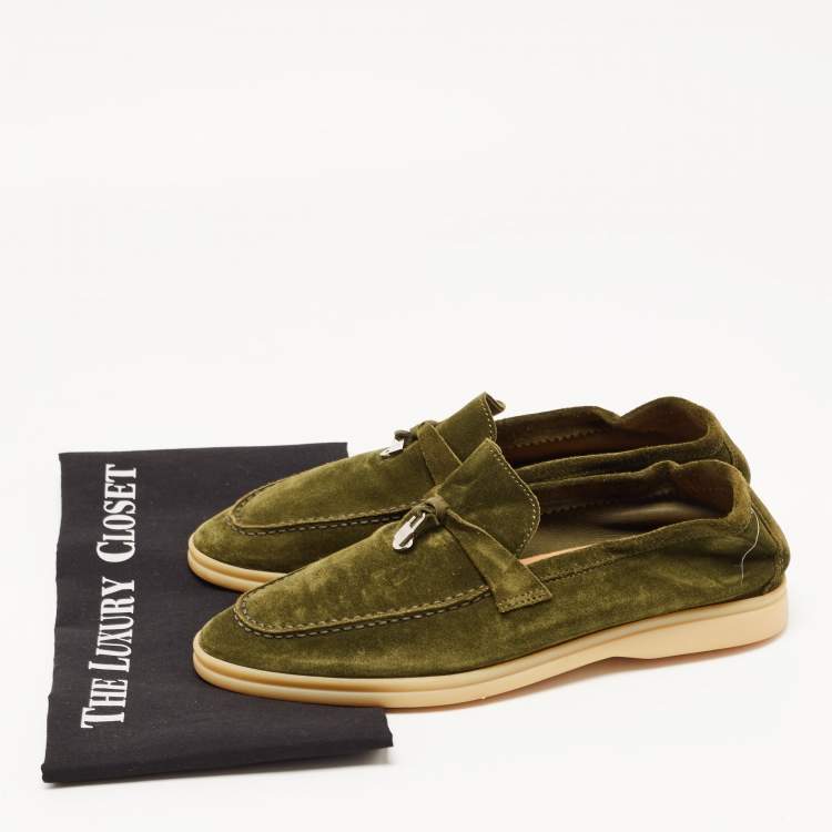 مملوكة مسبقًا Loro Piana Green Suede Summer Charms Walk Loafers Size 39