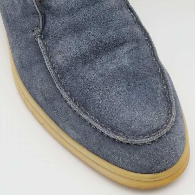 Pre Owned Loro Piana Blue Suede Open Walk Ankle Boots Size 38