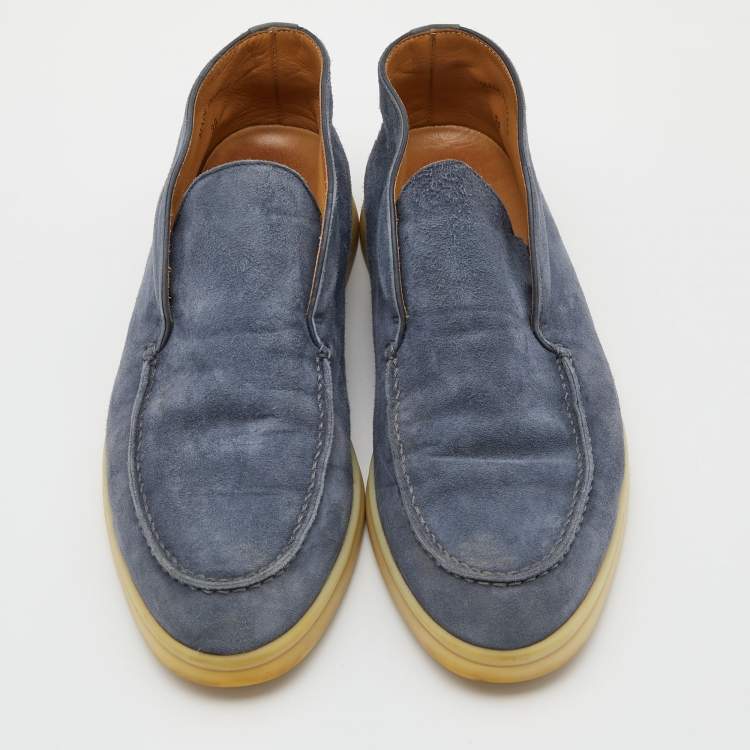 Pre Owned Loro Piana Blue Suede Open Walk Ankle Boots Size 38