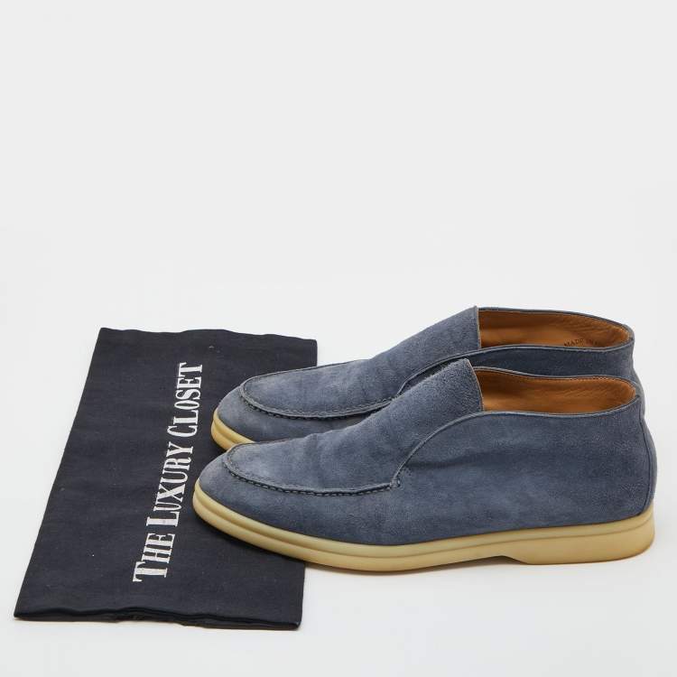 Pre Owned Loro Piana Blue Suede Open Walk Ankle Boots Size 38