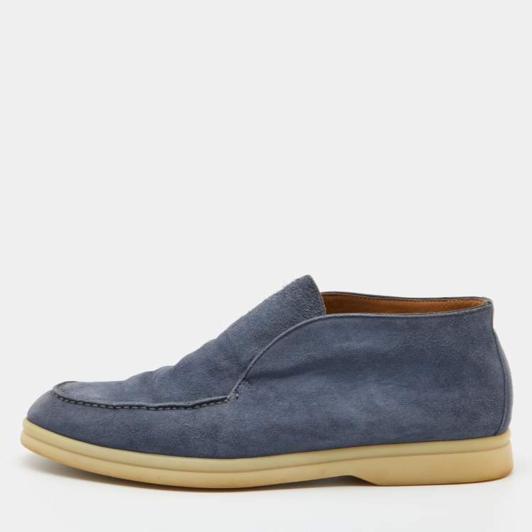 Pre Owned Loro Piana Blue Suede Open Walk Ankle Boots Size 38