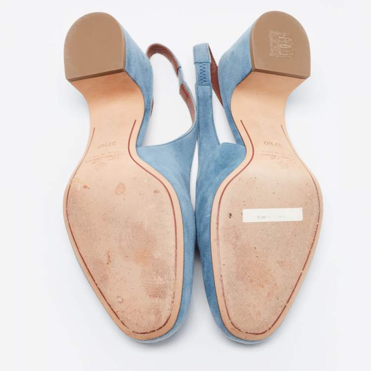 مملوكة مسبقًا Loro Piana Blue Suede Summer Charms Slingback Sandals Size 37.5