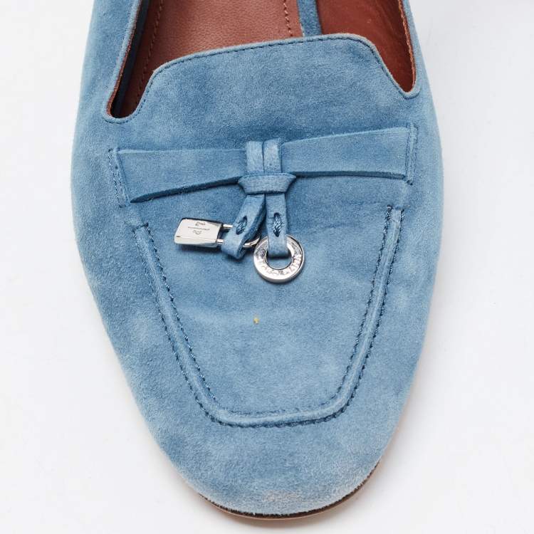 مملوكة مسبقًا Loro Piana Blue Suede Summer Charms Slingback Sandals Size 37.5