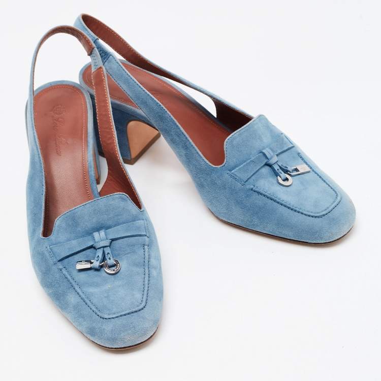 مملوكة مسبقًا Loro Piana Blue Suede Summer Charms Slingback Sandals Size 37.5