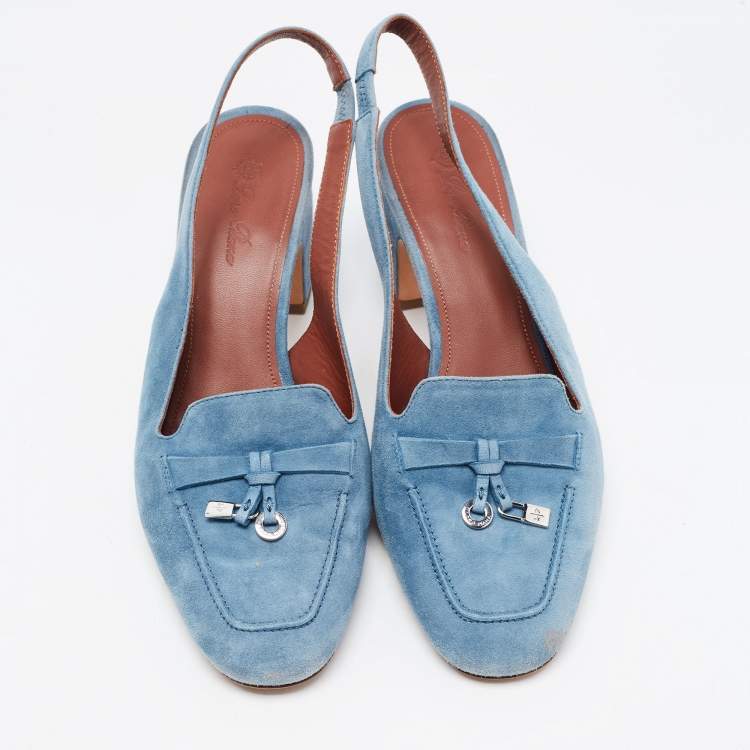 مملوكة مسبقًا Loro Piana Blue Suede Summer Charms Slingback Sandals Size 37.5