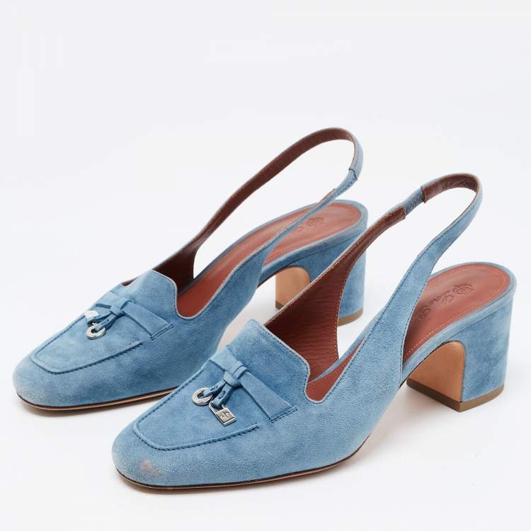 مملوكة مسبقًا Loro Piana Blue Suede Summer Charms Slingback Sandals Size 37.5