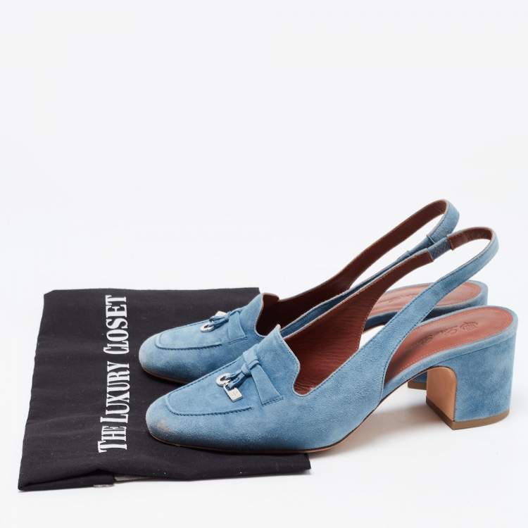 مملوكة مسبقًا Loro Piana Blue Suede Summer Charms Slingback Sandals Size 37.5