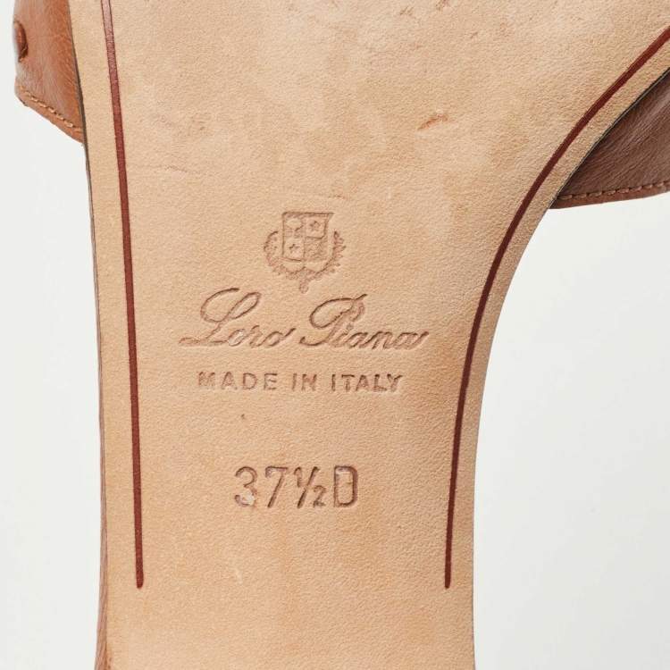 مملوكة مسبقًا Loro Piana Brown Ostrich Summer Charms Slide Sandals Size 37.5
