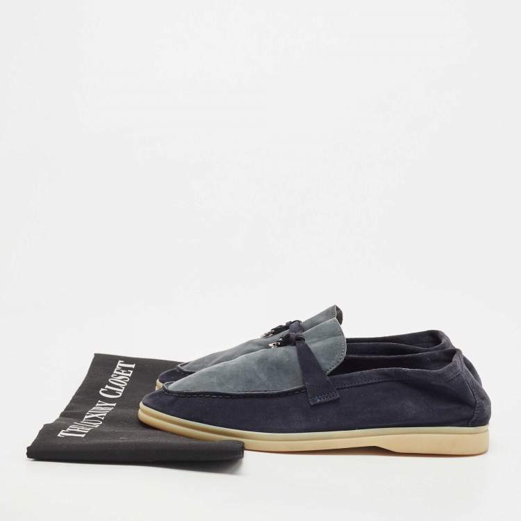 Pre Owned Loro Piana Blue/Grey Suede Summer Charms Walk Slip On Loafers Size 39