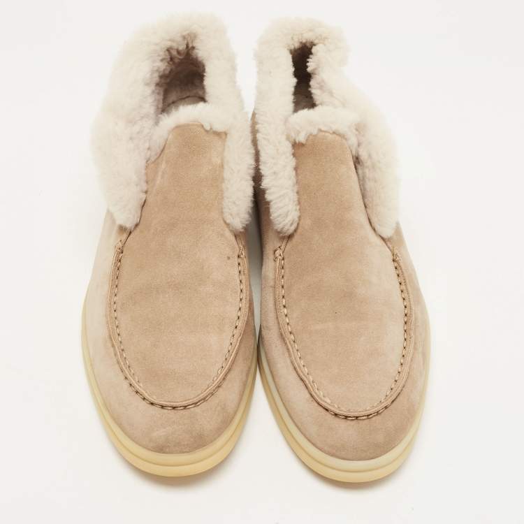Pre Owned Loro Piana Beige Fur and Suede Open Walk  Boots Size 39