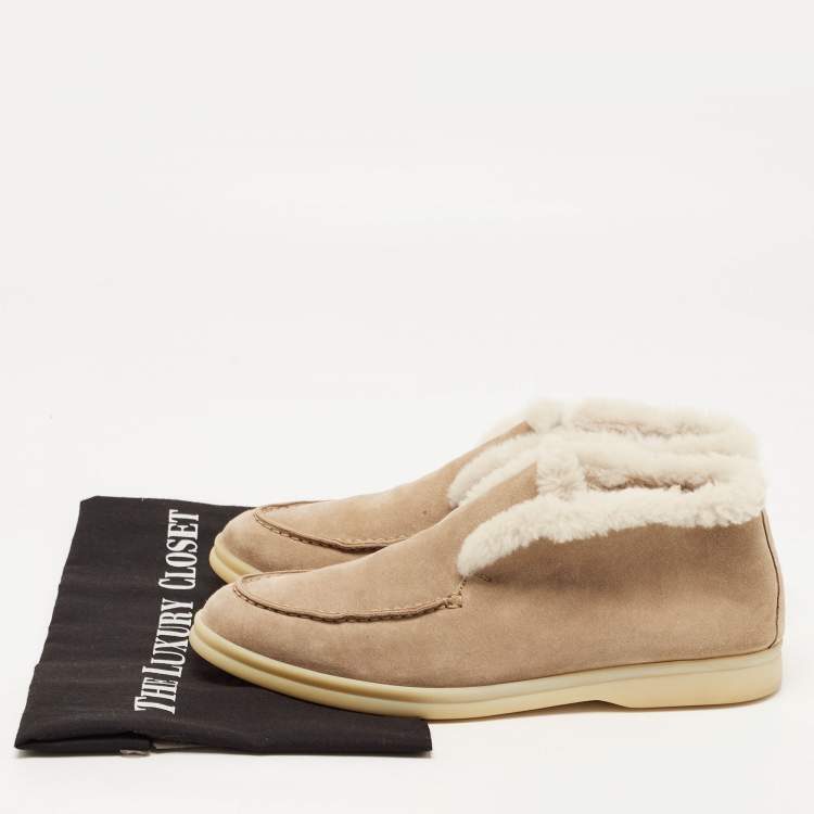Pre Owned Loro Piana Beige Fur and Suede Open Walk  Boots Size 39