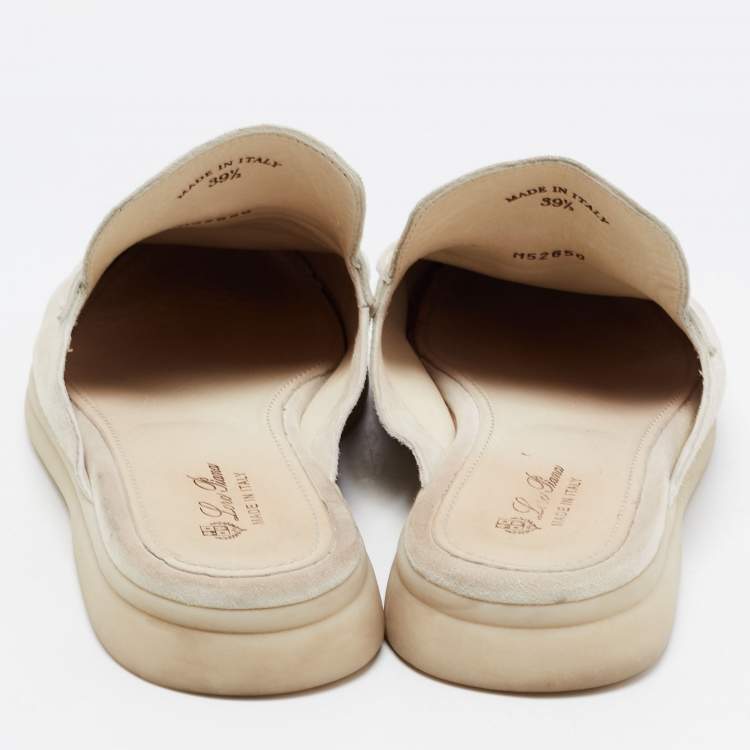 Pre Owned Loro Piana Grey Suede Babouche Charms Walk Mules Size 39.5