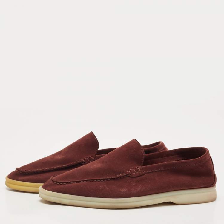 Pre Owned Loro Piana Burgundy Suede Summer Walk Loafers Size 38