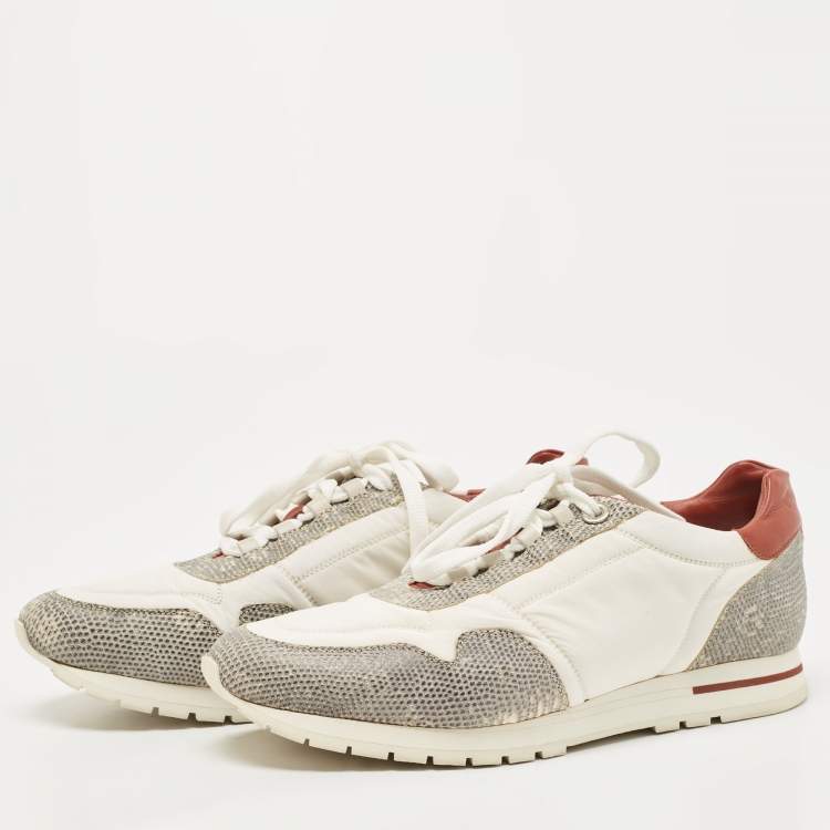 Pre Owned Loro Piana Tricolor Neoprene and Karung Leather Low Top Sneakers Size 38.5