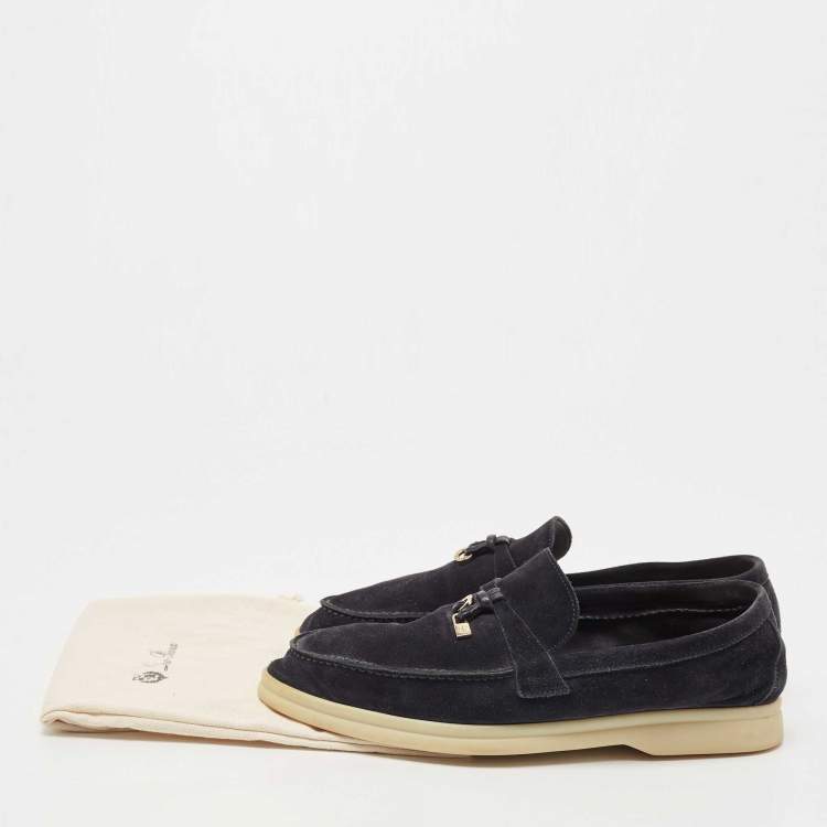 Pre Owned Loro Piana Navy Blue Suede Summer Charms Walk Loafers Size 37.5