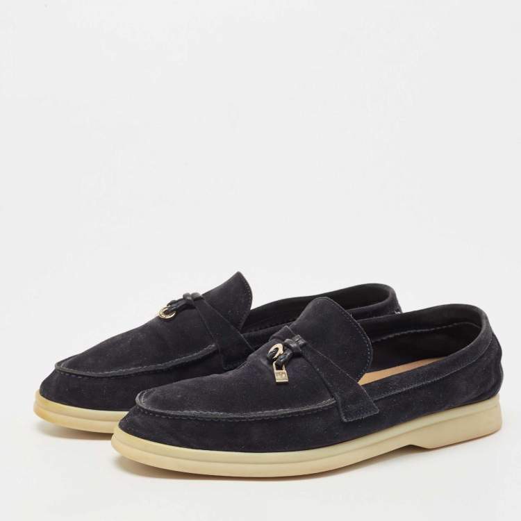 Pre Owned Loro Piana Navy Blue Suede Summer Charms Walk Loafers Size 37.5