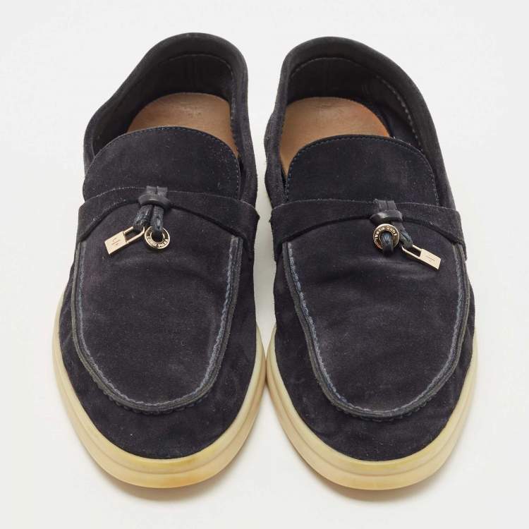 Pre Owned Loro Piana Navy Blue Suede Summer Charms Walk Loafers Size 37.5
