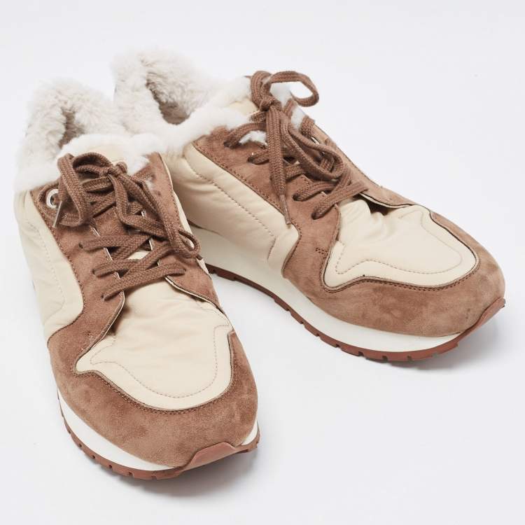 Pre Owned Loro Piana Brown/Beige Suede and Neoprene My Wind Sneakers Size 38