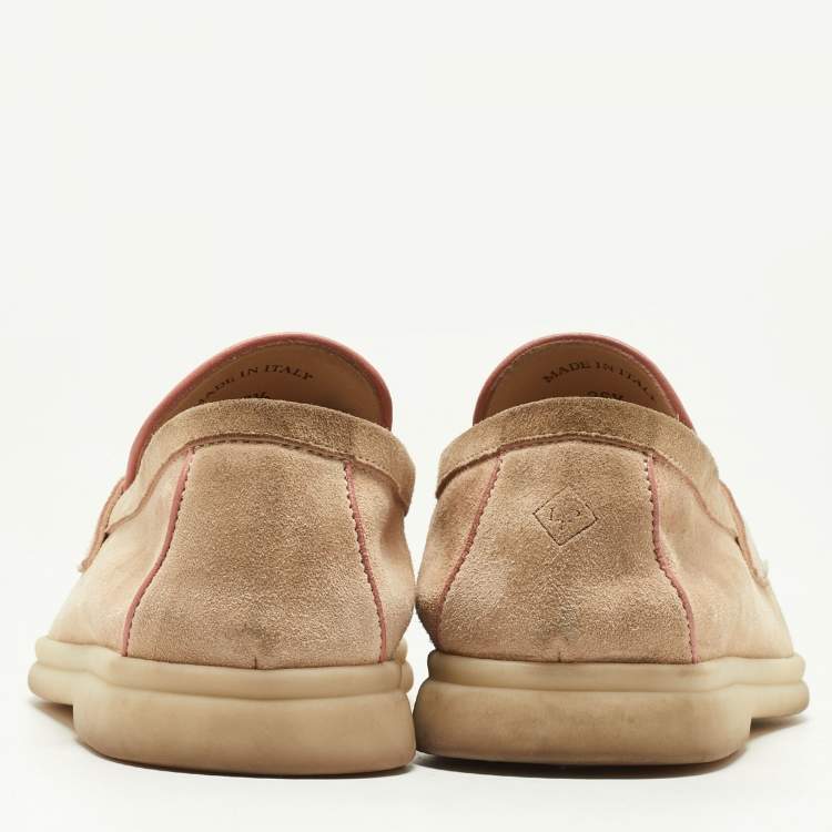 Pre Owned Loro Piana Beige/Pink Suede Summer Charms Walk Loafers Size 36.5