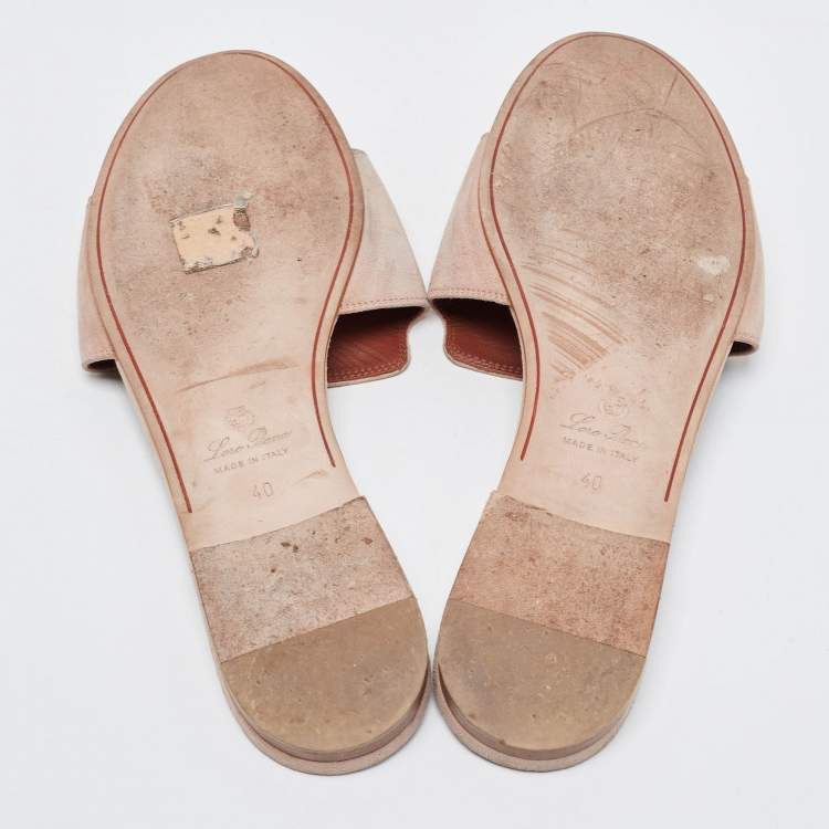 Pre Owned Loro Piana Light Pink Suede Summer Charms Flat Slides Size 40