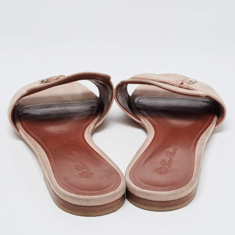 Pre Owned Loro Piana Light Pink Suede Summer Charms Flat Slides Size 40