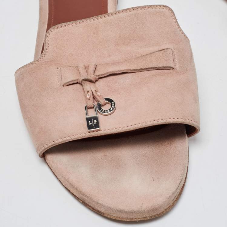Pre Owned Loro Piana Light Pink Suede Summer Charms Flat Slides Size 40