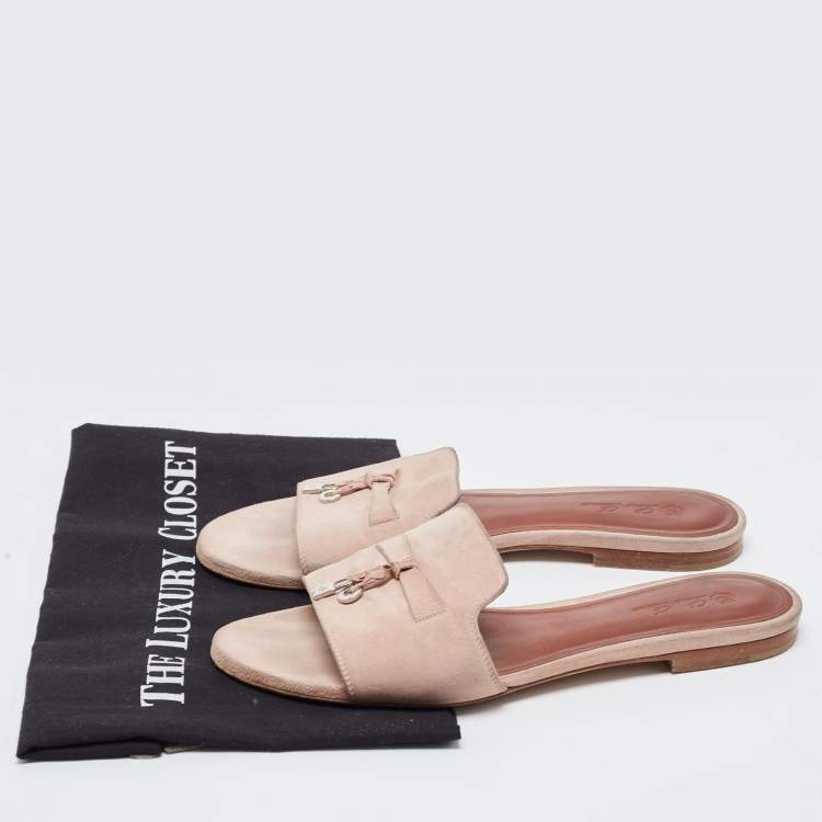 Pre Owned Loro Piana Light Pink Suede Summer Charms Flat Slides Size 40