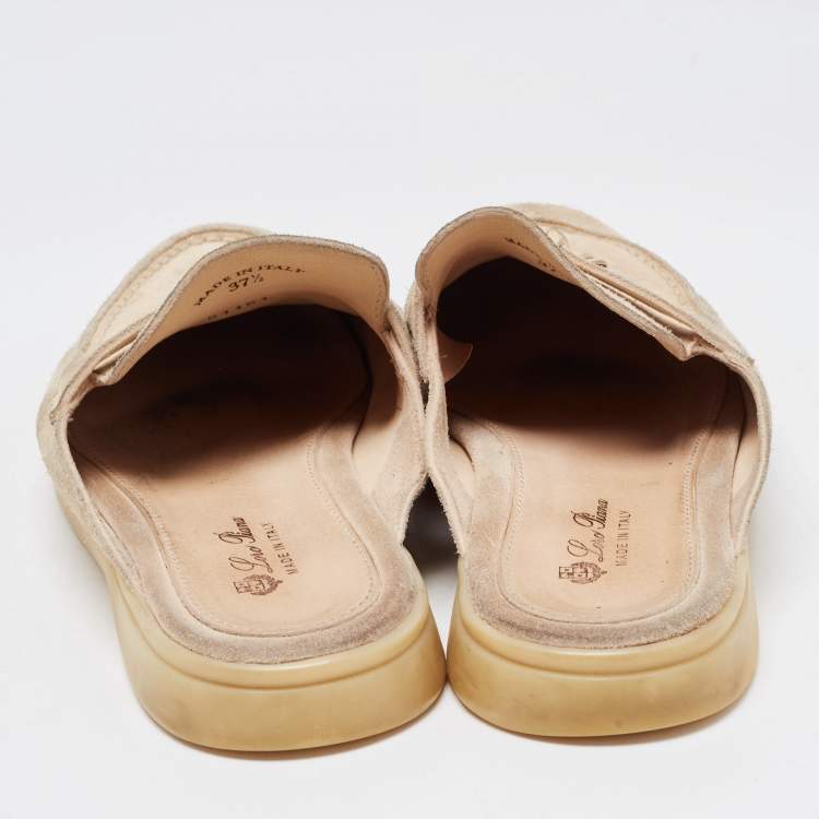 Pre Owned Loro Piana Beige Suede Babouche Charms Walk Flat Mules Size 37.5