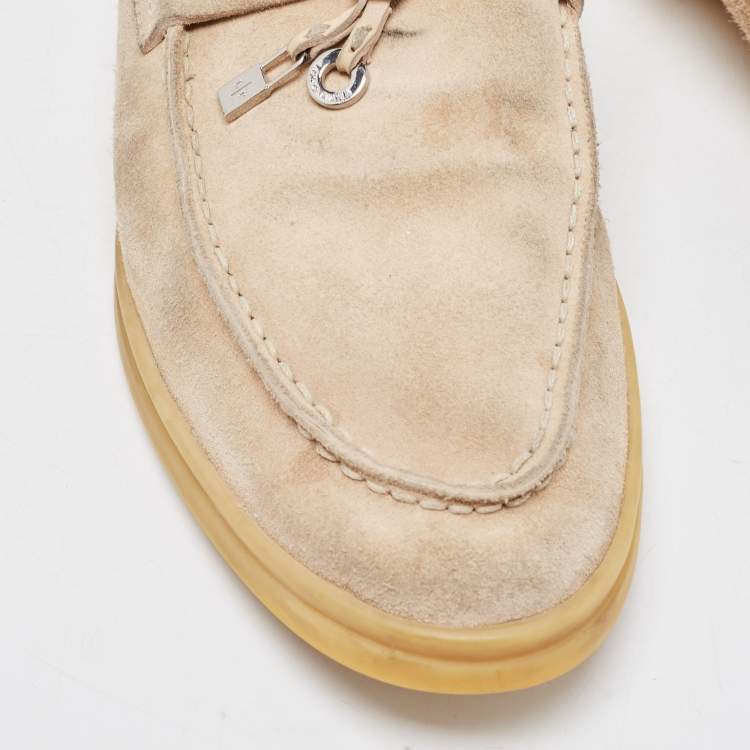 Pre Owned Loro Piana Beige Suede Babouche Charms Walk Flat Mules Size 37.5