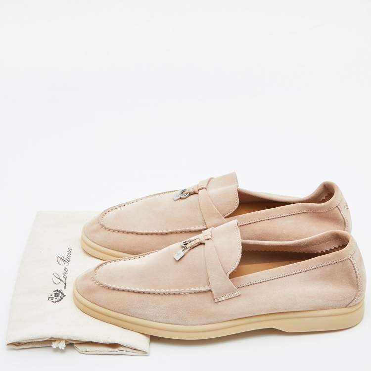 مملوكة مسبقًا Loro Piana Pink Suede Summer Charms Walk Slip On Loafers Size 41