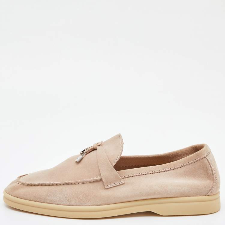 مملوكة مسبقًا Loro Piana Pink Suede Summer Charms Walk Slip On Loafers Size 41