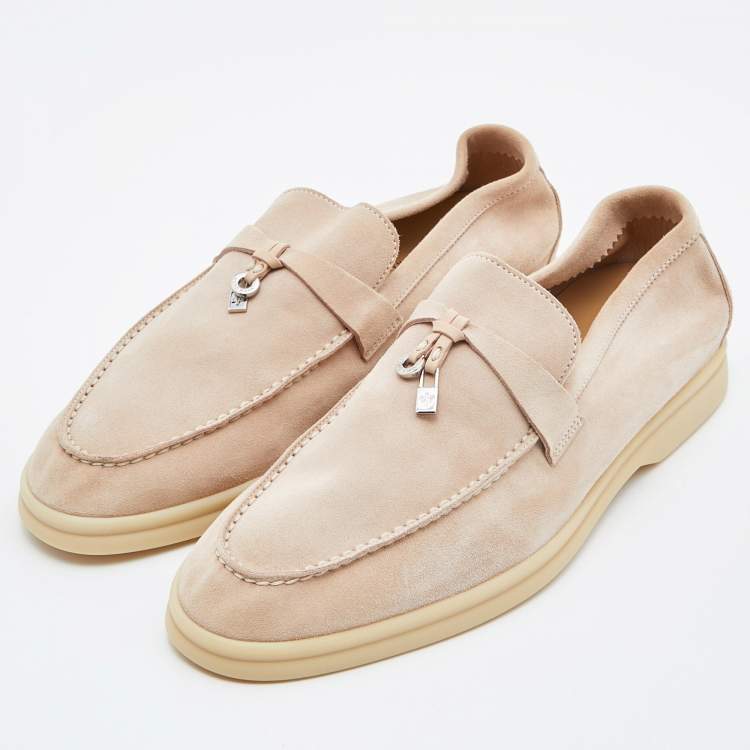 مملوكة مسبقًا Loro Piana Pink Suede Summer Charms Walk Slip On Loafers Size 41