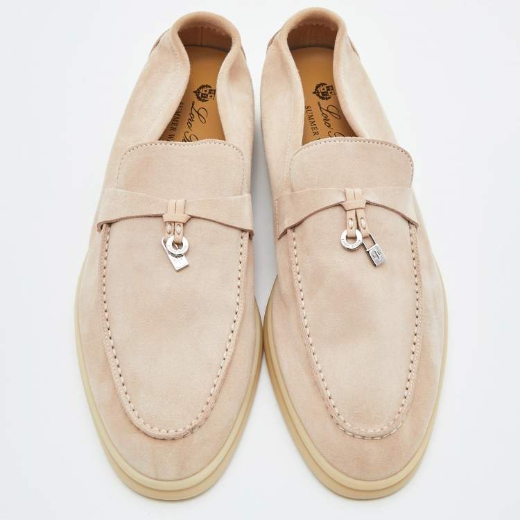 مملوكة مسبقًا Loro Piana Pink Suede Summer Charms Walk Slip On Loafers Size 41